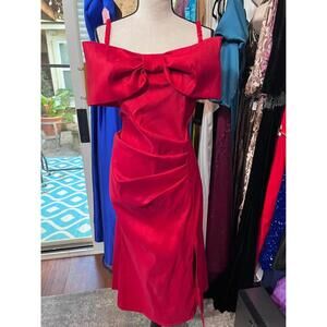 1x red tea length formal gown